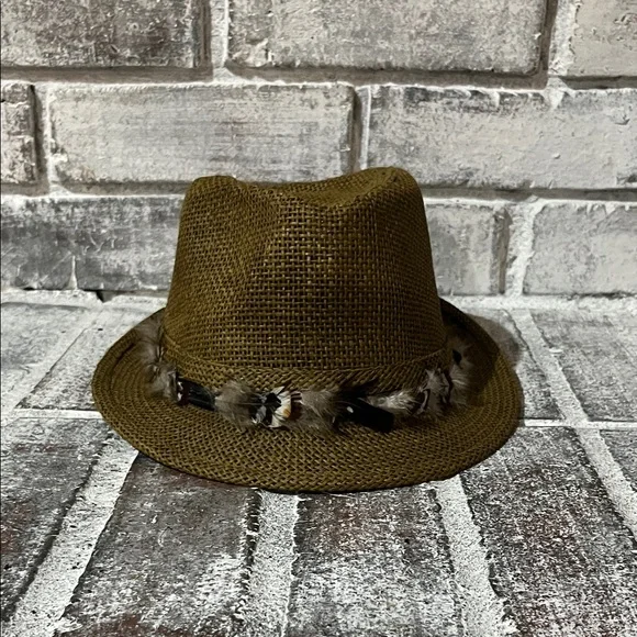 Brown Fedora Hat with Feather Band - Picture 1 of 16